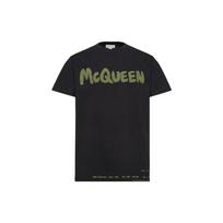 Alexander McQueen Graffiti T-Shirt Black/Khaki Men Tops 622104-QTAAC-0519 M gray