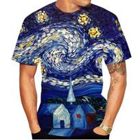 Van Gogh Art 3D Flower Floral  Print  Men Street O-Neck Short Sleeve T-Shirt XS gray