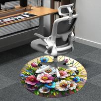 1pc Floral Stained Office Round Area Rug, Indoor Mat Suitable ForOffice, Under Office Chairs Bedroom Living Room Home Decor, Room Deco  D092 80cm by 80cm