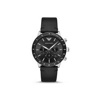 EMPORIO ARMANI Vyriškas chronografo laikrodis su juodu odiniu dirželiu AR11243-CLG Black Dial
