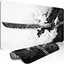 PC Japanese Black and White Katana Pattern Enlarged Gaming Keyboard Pad  Stitched EdgesNonSlip Base for Office 800x400x2mm black