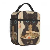Japoniško juodo katino ramen izoliuotas pietų krepšys Kawaii makaronų katino maisto laikymo dėžutė nešiojamas šaldytuvas terminis bento dėžutė darbui One Size black