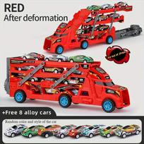 Transforming Launch Toy Car Set with Folding Transport Truck, Alloy Pull Back Cars Storage Carrier Playset for Boys Kids Gifts black