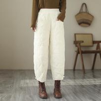 Winter Solid Color Rhombic Pressed Down Pants Women's Windproof and Warm White Duck Down Casual Pants XXXXL balta