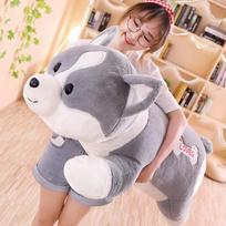 Corgi Doll Shiba Inu Sleeping with Pillow Dolls on The Bed Doll Cute Dog Plush Toys 55Cm gray