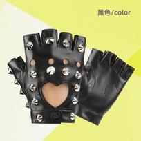 Dance Performance Gloves Pole Dance Props Nightclub Performance Street Dance Stage Rivets Decorated Leather Half Finger Gloves One size juoda