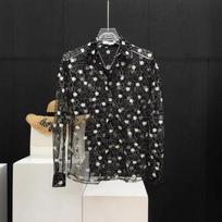 Men's Floral Embroidery Sheer Mesh Long Sleeve Button Down Shirt Casual Party Top S juoda