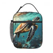 Turtle Swimming In The Sea Ocean Insulated Lunch Bag for Kid School Cooler Thermal Food Box Tote Leakproof Lunch Boxes Container One Size