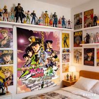 1pc JoJos Bizarre Adventure Characters Tapestry Polyester 2D Flat Wall Hanging Anime Fan Decor for Bedroom Ideal Otaku Merch 100X70CM black