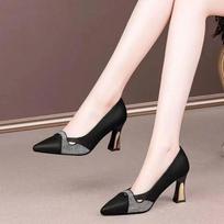 Women Light Weigh  Pu Leather  Low Heel Shoes for Office Lady Party Comfort Black Heels 40 juoda