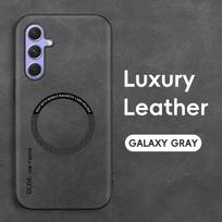 Luxury Leather Magnetic Case For Samsung Galaxy A55 5G A35 A54 A34 A14 A24 A53 A33 A13 A52S A32 A12 A51 Sheepskin Silicone Cover A55 5G pilka spalva