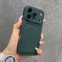 Luxury Soft Silicone Wallet Case For iPhone 17 Air 16E 15 14 Plus 13 12 Mini 11 Pro Max XR XS Shockproof Card Holder Slot Cover iPhone17 tamsiai žalia spalva