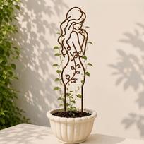 Iron Character Silhouette Plant Stand Hollow Out Plant Trellis  Potted Vines Flowers Style D gray