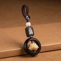 New Buddhism Lotus Flower Keychain Accessories Wooden Buddha Lucky Beads Keyring Pendant Car Bag Key Chain Buddhist Gift 02 brown