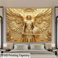 Auksinis arkangelas Mykolas gobelenas sieninis kilimas lengvos prabangos Europos karo dievo menas svetainės kambario dekoracija 150X200CM beige