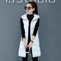 Mid-length Down Cotton Vest Women's Autumn and Winter Korean Version of The Hooded Cotton Vest Warm Vest Waistcoat XXXL balta