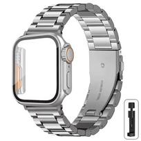 Pakeiskite į itin apsaugantį dėklą+dirželį Apple Watch juostai 46mm 42mm 44mm 45mm 41mm 40mm Metalinis nerūdijančio plieno dirželis iwatch 11 10 9 8 7 40mm-Series 6 5 4 SE white