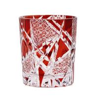 Edo Kiriko Drinking Glass Old Fashioned Crystal Whisky Cup For Scotch Bourbon Hand Cut Design Cocktail Glass With Gift Box 1PC 201-300ml red