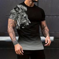 Men's T-Shirt Lion Pattern Man T Shirt Summer Short Sleeve Top Round Neck Y2k Clothes T-Shirts for Men Breathable Men Clothing S black