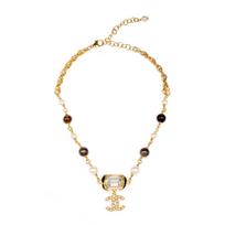 Chanel Coco Letter Logo Pearl Metal Necklace Women necklace Multicolor AB8902-B08679-NJ324 Multicolor,F beige