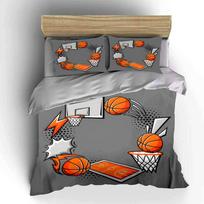 3Pcs Basketball Bedding Set, Pop Art Basketball Hoop & Ball Print Duvet Cover + 2 Pillowcases, Sports Fan Decor EU Twin 135X200cm&set gray