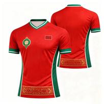 26-27 Morocco National Football Team Fan Uniform V-neck Quick Drying Short Sleeved Outdoor Training T-shirt Summer Women's T-shirt S