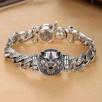 Nauja retro Tang žolės besisukiojanti Zodiako metų Tigro apyrankė vyrams, madinga ir drąsi vyriška Tigro apyrankė 18CM sidabras