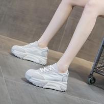 Fujin 7cm Džinsinio Audinio Suede Natūralios Odos Platformos Pleišto Basutės Patogūs Botai Kvėpuojantys Moteriški Stambūs Sportbačiai Vasariniai Batai 33 smėlis