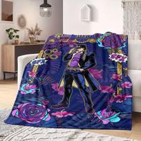 JoJo's Bizarre Adventure Cartoon Flannel Blanket, Printed Design for Bed and Sofa, Soft Home Decor, Picnic Travel Blanket_LIAN 75x90cm gray