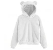 Autumn Winter Women's Hoodies Winter Women Long Sleeve Rabbit Ear Hood Sweatshirt Cute Plush Warm Casual Hoodie Tops XS balta
