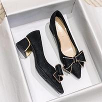 Bow Low Heels Women Fashion Breathable Work Shoes Ladies High Heels Casual Outdoor Ladies High Heels 43 juoda