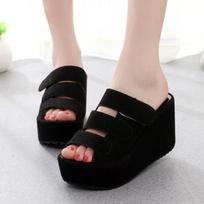 Wedge Slippers Women Shoes Summer Peep Toe Sandals Fashion Female Platform Slippers Outdoor Casual Flip Flops Sandalias 43 juoda