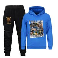 Tralalero Tralala tung tung tung Juokingas itališkas smegenų puvinys Vaikams Berniukams Hoodies+Kelnės 2 vnt. Rinkinys Mergaitėms Sportinis kostiumas Vaikų apranga 110 blue