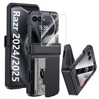 For Motorola Razr 50/60 with Card Holder [RFID Blocking] & Hinge Protection & HD Screen Protector,Rugged Anti-Scratch Phone Case-Blue