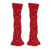 Party Fishnet Sleeves Women Sheer Gloves Elastic Cuffs Dancing Mesh Retro Club Sexy Diamond Long Arm Sleeve Shiny Gloves One Size raudona
