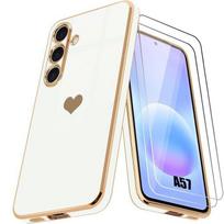 Case for Samsung Galaxy A57 5G, Silicone Heart Pattern Ultra Slim Flexible White - 2 Tempered Glasses balta