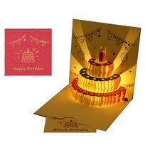 3D Pop up Happy Birthday Card Cake Festival Invitation Greeting Memorial Cards for Birthday Valentine Day Mother Day raudona