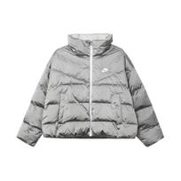 Nike Sportswear Therma-Fit City Series Solid Logo Print Zip-Up Warm Cotton Jacket Women jackets Silver DQ6889-014 L white