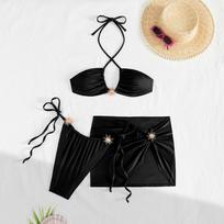 Sexy 3 Pieces Micro Bikini Women Swimsuit Female Swimwear with Skirt Brazilian Bikinis Set Halter Beachwear Bathing Suit Biquini S juoda