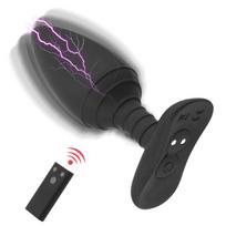 SuperLove E-Stim Silicone Vibrating Butt Plug with Remote Black