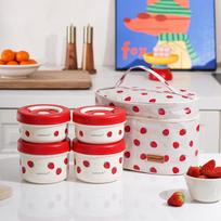 LOCK&LOCK Stainless Steel Insulated Lunch Box 4-Piece Set 4-Piece Set raudona