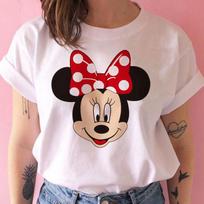 Summer Fashion Mickey Tshirt Yk Minnie Mouse Hat Printed cotton printed Tshirt Womens Loose Disney Tshirt S white