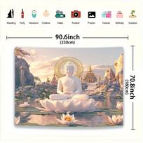 VIKAMA Pure Land White Buddha Lotus Tapestry Zen Buddhist Background Cloth Living Room Background Wall Room Decoration 74x94cm(29x37in) beige