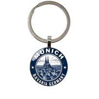 Round Metal Alloy Keychain Pendant with Munich Bavaria Germany Print Durable Key Ring for Everyday Use and Gift Souvenir One Size gray