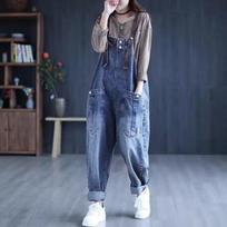 Jumpsuit Moterims Džinsiniai Kombinezonai Retro Didelė Kišenė Laisvi Džinsiniai Kombinezonai Madingi Didelio Dydžio Plačios Kojos Kelnės M gray