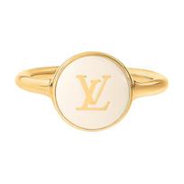 Louis Vuitton Central Engraved Brand Initials Gold Plated Metal Ring Women rings White M1949 Box+Shopping Bag,S