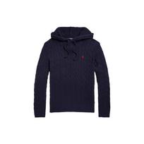 Polo Ralph Lauren FW22 Solid Color Cotton Cable Knit Pullover Hoodie Sweater With Ribbed Hem Men sweater Blue MNPOSWE16821101-400 M