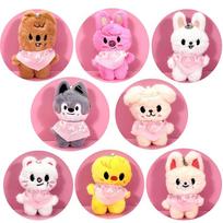Kpop 8pcs Stray Kids SKZOO Magic Academy Plush Keychain Set, Cute Animal Plushie Doll with Pink Bib Pendant, Cartoon Bag Charm Keyring Gift for Stay 8pcs pink