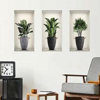 3 lakštai Žaliųjų augalų vazoninių augalų sienų lipdukas 3D netikrų langų sienų lipdukai 22*43cm*3pcs