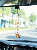 Natūralus saulės kristalas Kvarcas Perlas Automobilio galinio vaizdo veidrodžio pakabukas Boho Automobilio interjero dekoras Dvasinis globėjas Pakabukas Dovana F mėlyna